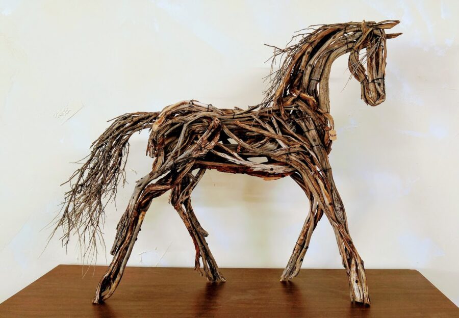 Photo of mixed media wooden horse sculpture by Brenna Kimbro